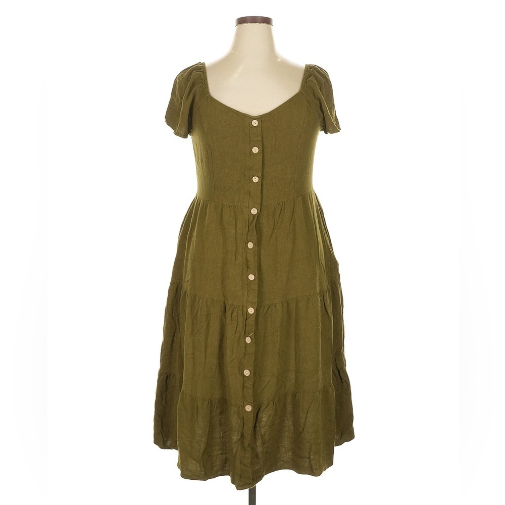 KIRUNDO Soft Short Sleeve Midi Dress With Pockets in Green Women's XL